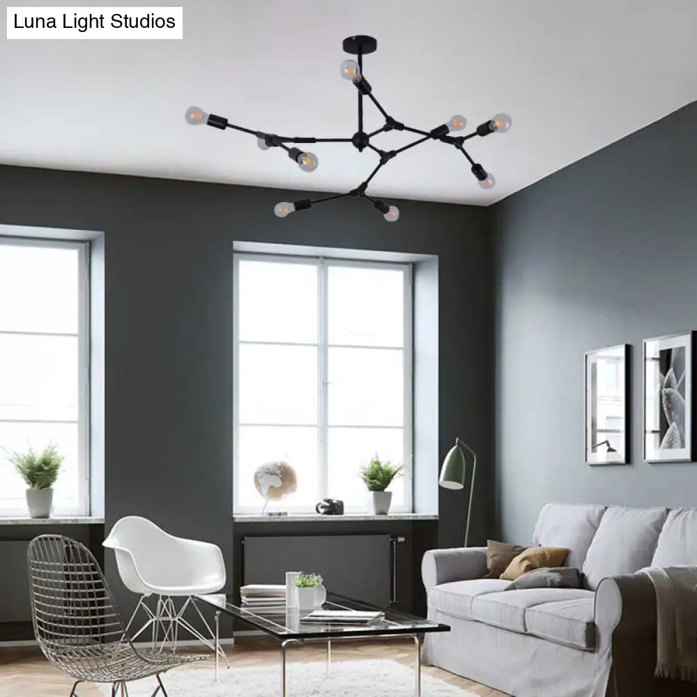 Modern Bedroom Chandelier With Sputnik Metal Shade And Bare Bulb: 6/8/9 Light Hanging Fixture