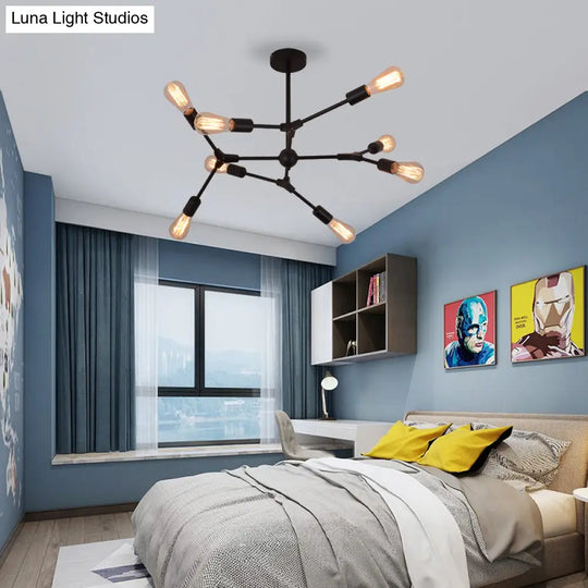 Modern Bedroom Chandelier With Sputnik Metal Shade And Bare Bulb: 6/8/9 Light Hanging Fixture