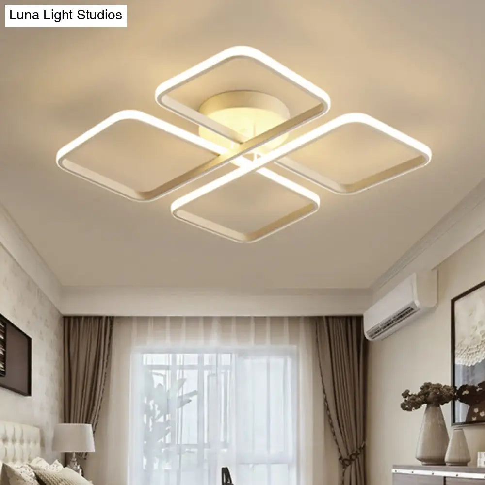 Modern Bedroom Led Semi Mount Ceiling Light Square Metal Frame Warm/White