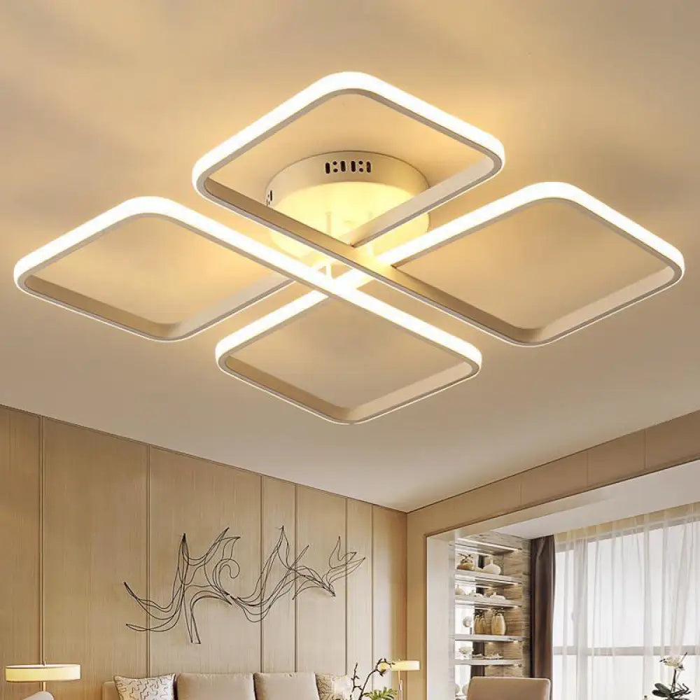 Modern Bedroom Led Semi Mount Ceiling Light Square Metal Frame Warm/White White /