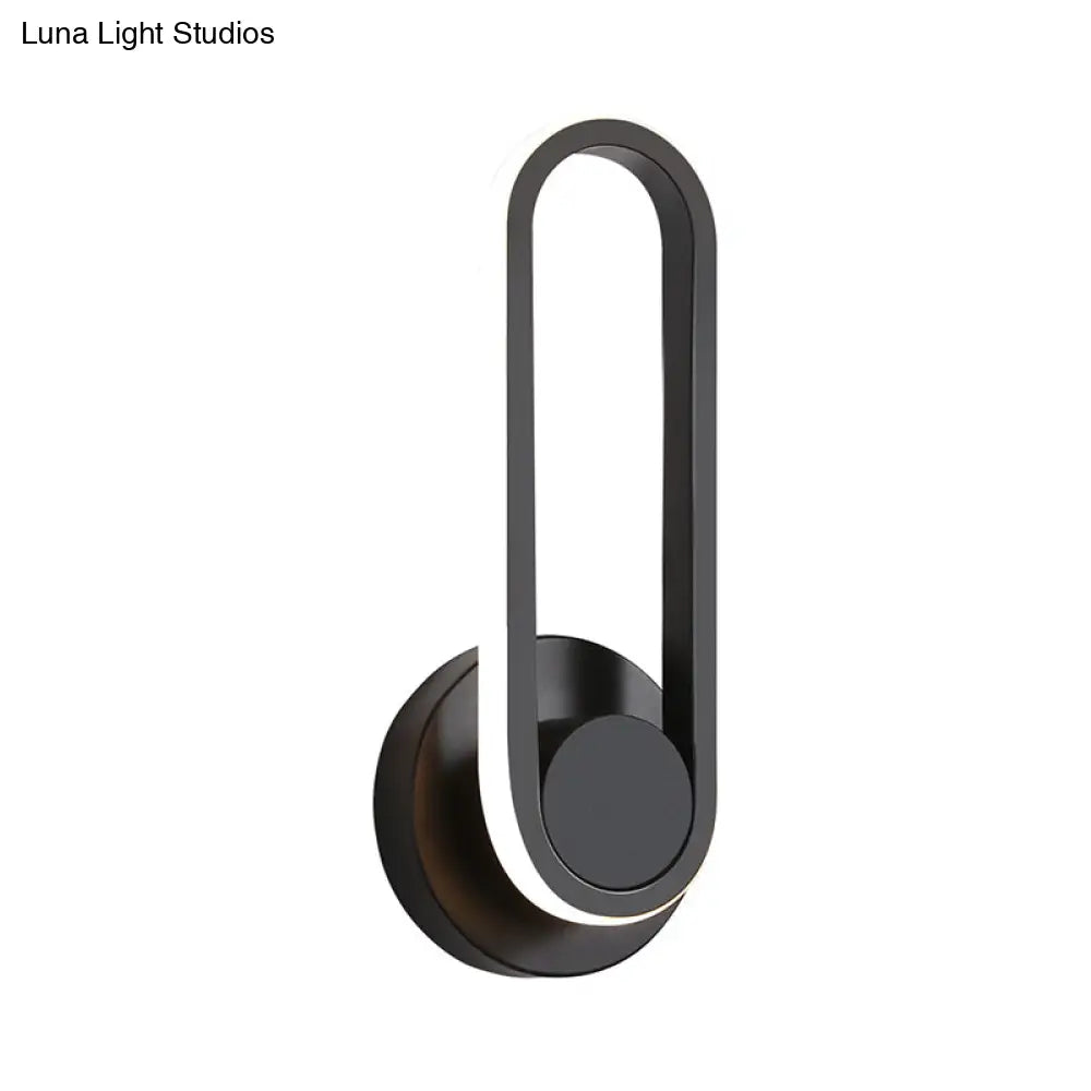 Modern Bedside Led Sconce Lamp - Simple Black/White Wall Light With Aluminum Frame Oval Design