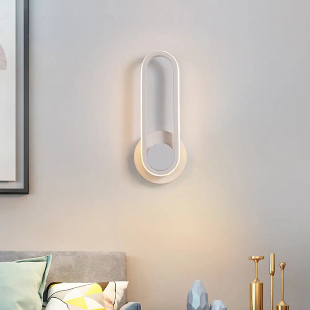 Modern Bedside Led Sconce Lamp - Simple Black/White Wall Light With Aluminum Frame Oval Design