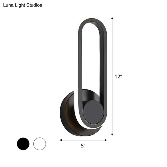 Modern Bedside Led Sconce Lamp - Simple Black/White Wall Light With Aluminum Frame Oval Design