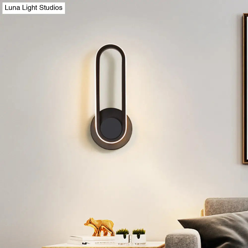 Modern Bedside Led Sconce Lamp - Simple Black/White Wall Light With Aluminum Frame Oval Design