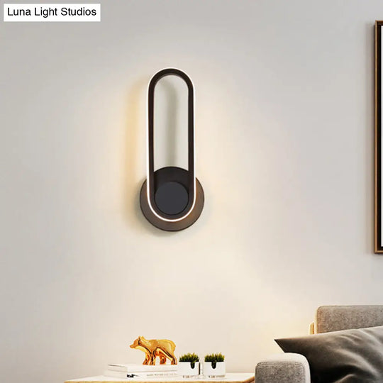 Modern Bedside Led Sconce Lamp - Simple Black/White Wall Light With Aluminum Frame Oval Design