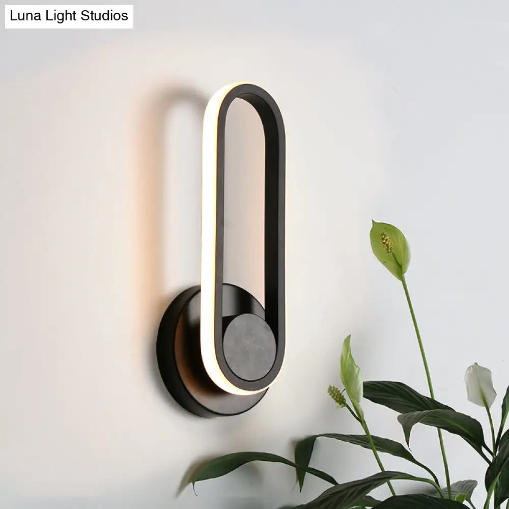 Modern Bedside Led Sconce Lamp - Simple Black/White Wall Light With Aluminum Frame Oval Design