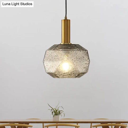 Post Modern Brass Bedside Pendant With Faceted Smoke Gray Glass Shade