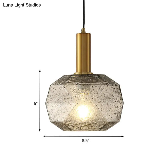 Post Modern Brass Bedside Pendant With Faceted Smoke Gray Glass Shade