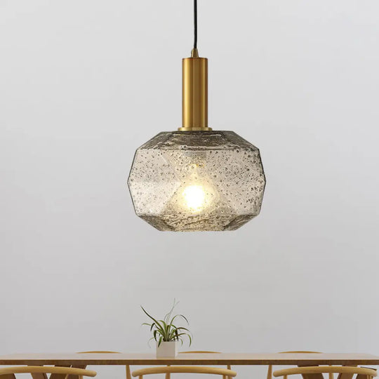 Modern Bedside Pendant Light With Smoky Gray Glass Shade And Brass Base Smoke