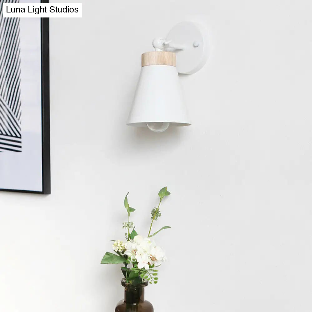 Modern Bedside Sconce With Adjustable Metallic Shade - Black/White Finish Wall Lamp