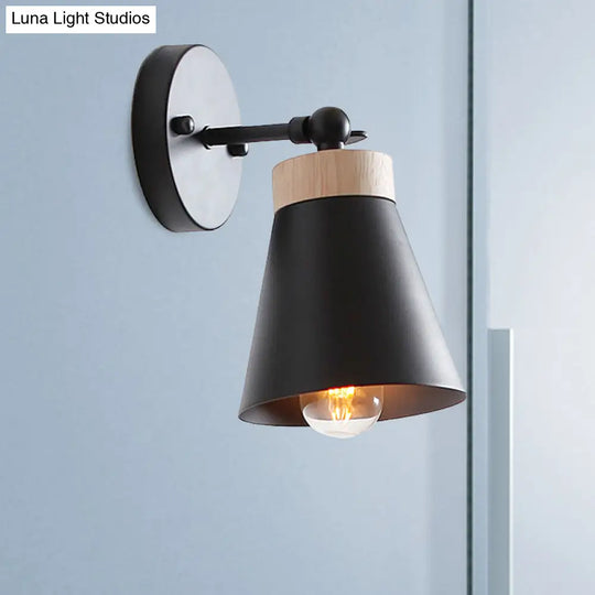 Modern Bedside Sconce With Adjustable Metallic Shade - Black/White Finish Wall Lamp