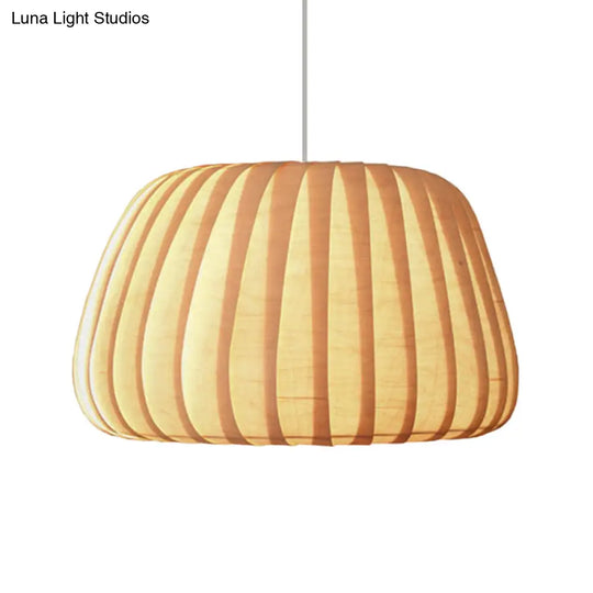 Modern Beige 1-Light Office Pendulum Pendant With Pumpkin Wood Shade