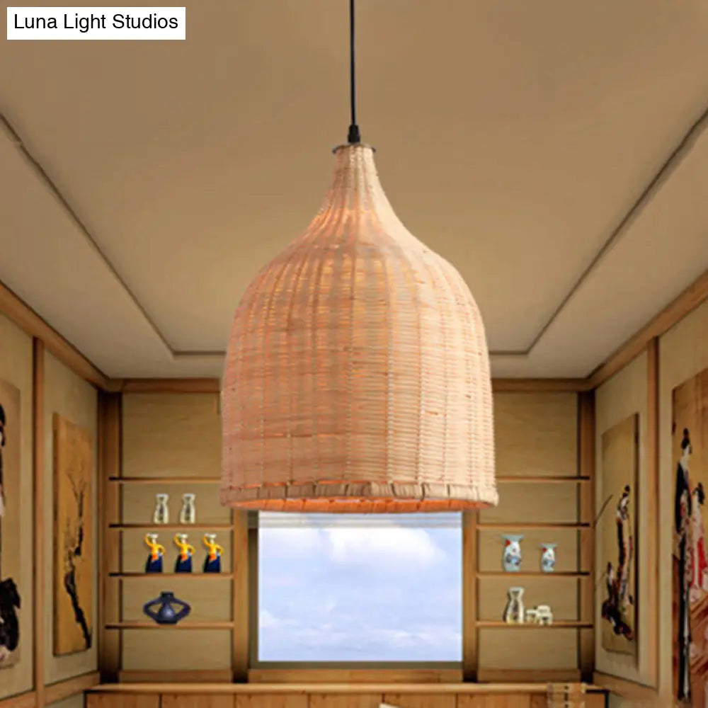 Modern Beige Bamboo Pendant Lamp - 11/14/18 W 1-Light Living Room Ceiling Light