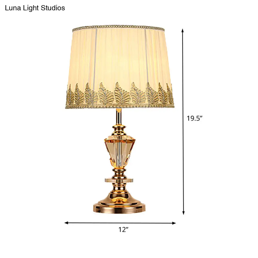 Modern Beige Barrel Bedside Lamp With Fabric Shade - 1 Bulb Task Lighting