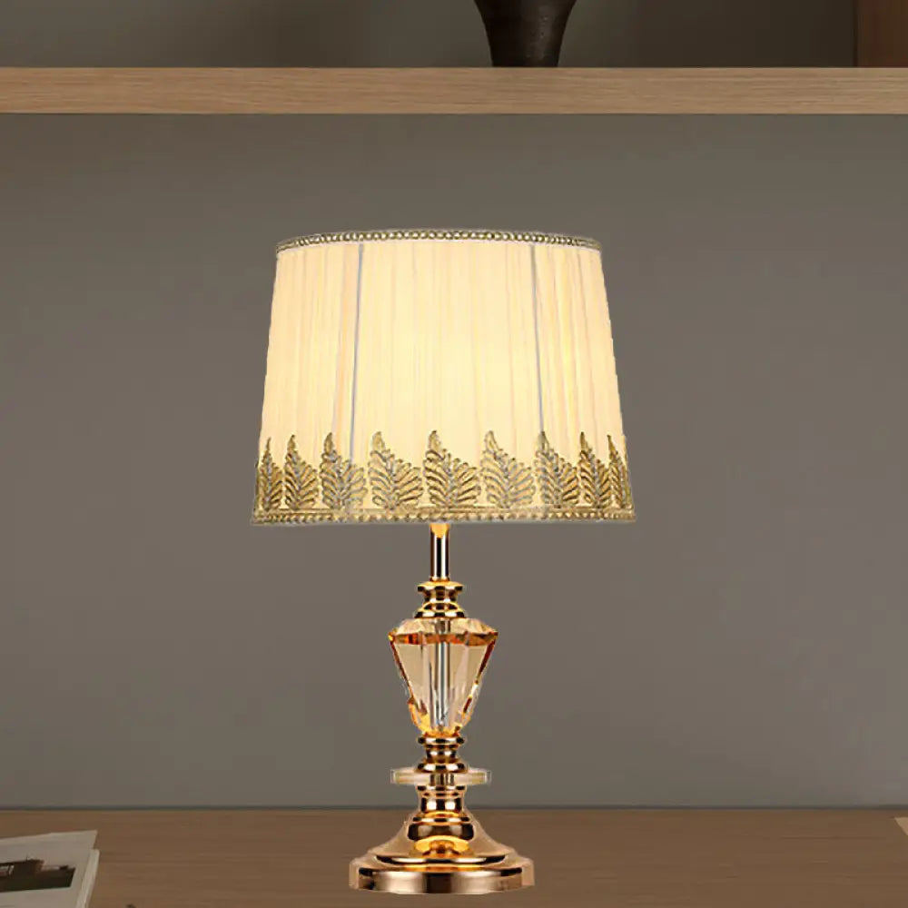 Modern Beige Barrel Bedside Lamp With Fabric Shade - 1 Bulb Task Lighting