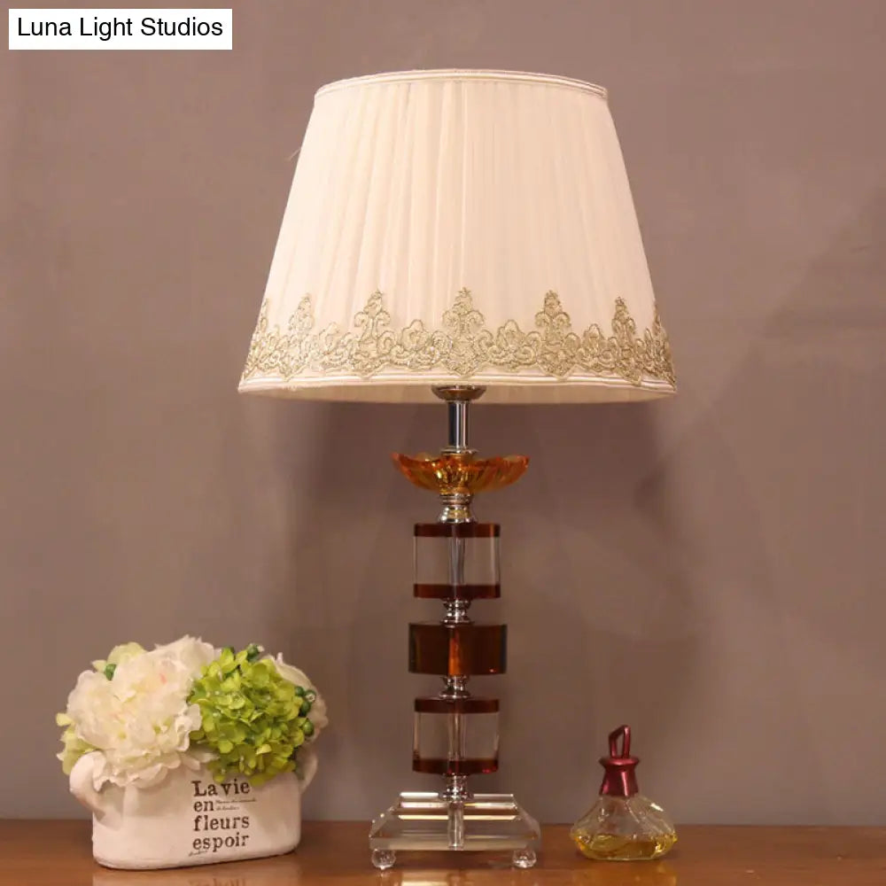 Modern Beige Bedroom Nightstand Lamp With Crystal Rectangle-Cut Design