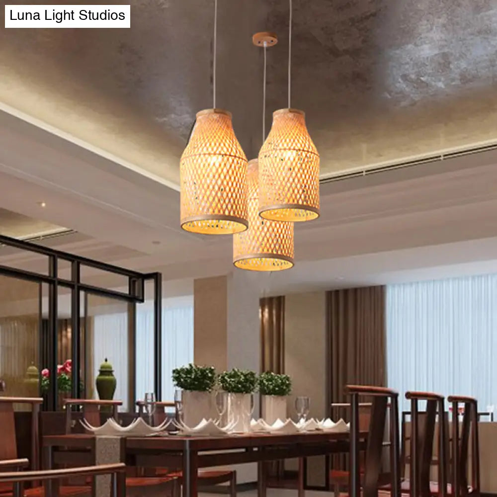 Modern Beige Bottle Pendant Ceiling Light: Indoor Bamboo Hanging Lamp Kit (1 Light)