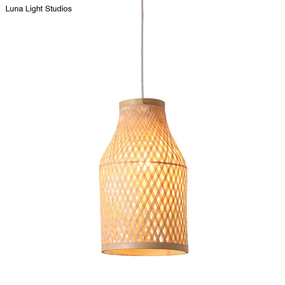 Modern Beige Bottle Pendant Ceiling Light With Bamboo Hanging Lamp Kit - Indoor Use