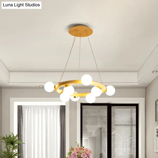 Modern Beige Ceiling Lamp With Frosted Glass Chandelier And Wood Circular Design – 8/10 Bulbs