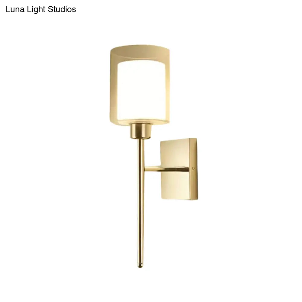 Modern Beige/Chrome Cylindrical Sconce With 1 Light Smoke/Clear Glass Wall Mount - Switch Options