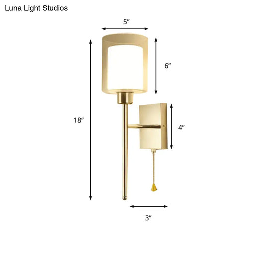 Modern Beige/Chrome Cylindrical Sconce With 1 Light Smoke/Clear Glass Wall Mount - Switch Options