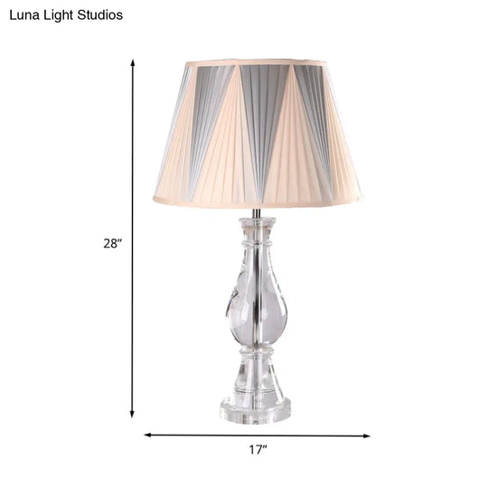 Modern Beige Crystal Vase Task Lamp With Hand-Cut Fabric Shade - 1 Bulb Reading Light