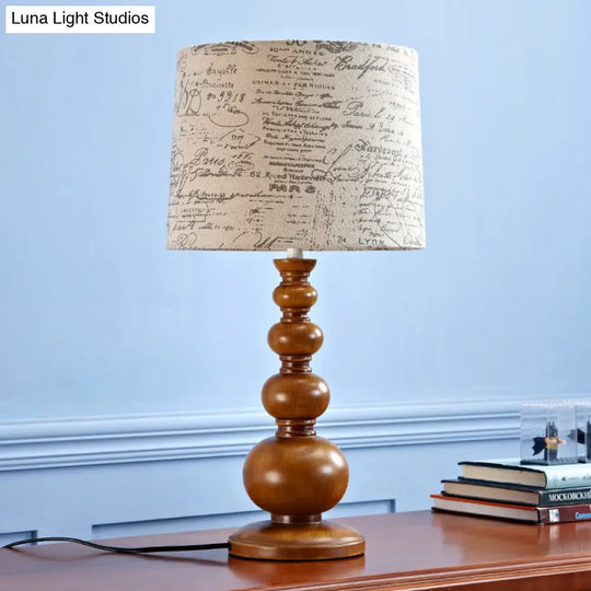 Modern Beige Cylinder Table Lamp With Gourd Base For Study Room