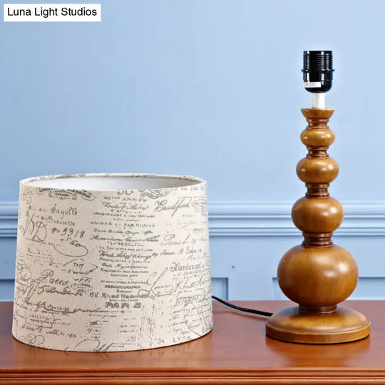 Modern Beige Cylinder Table Lamp With Gourd Base For Study Room