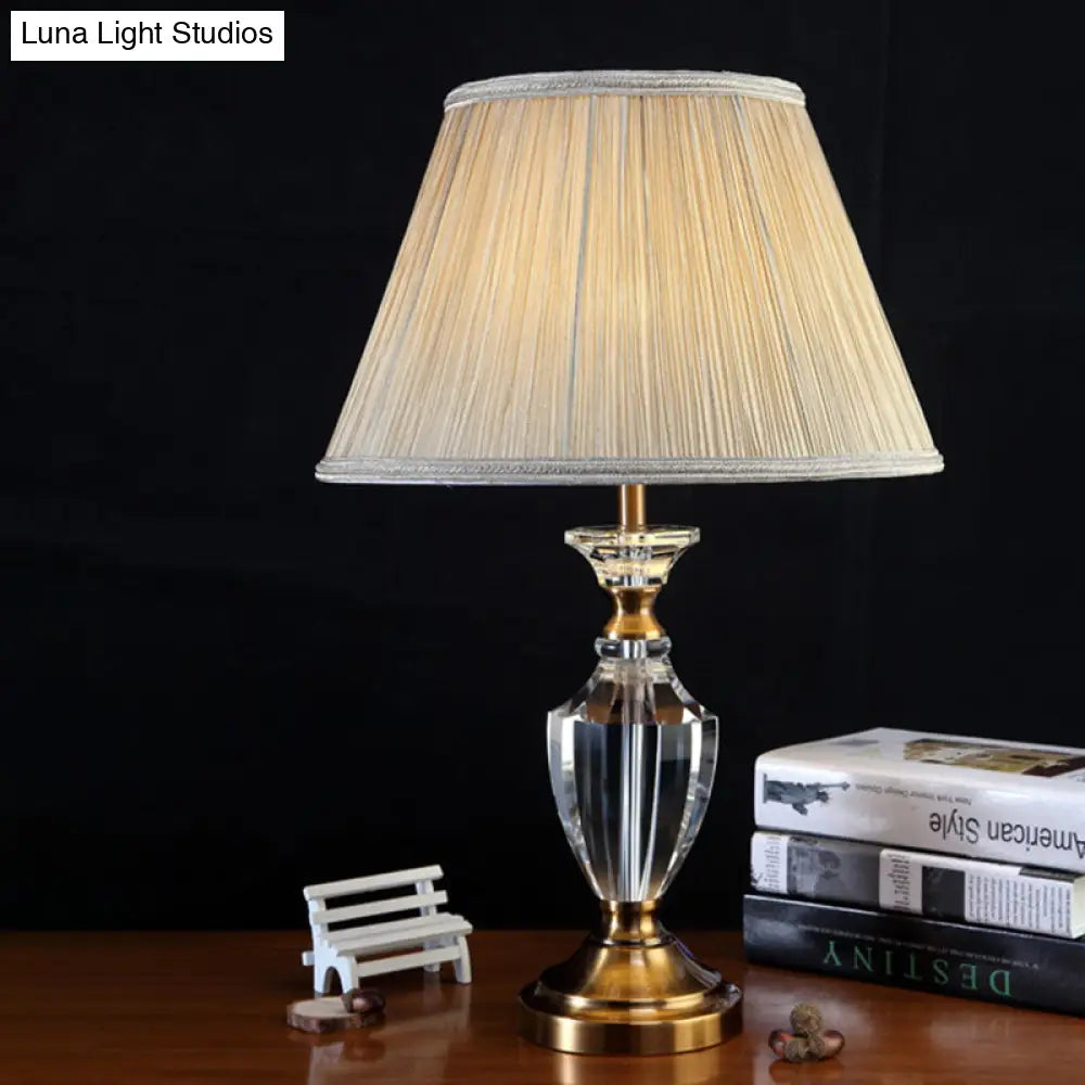 Modern Beige Desk Lamp With Wide Flare Fabric Shade