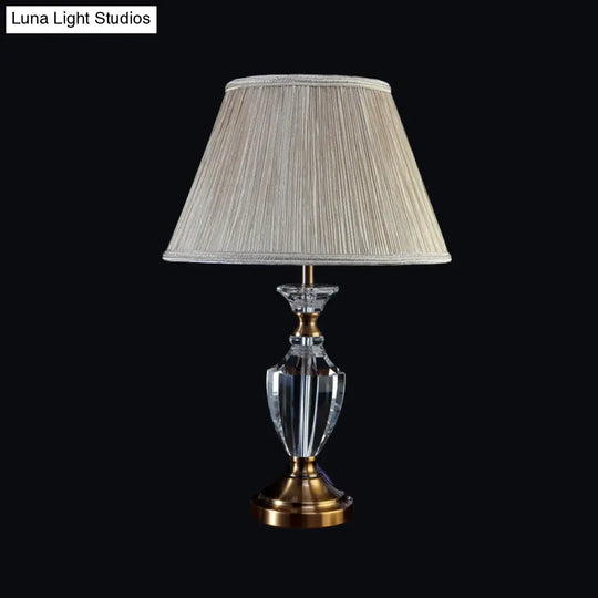 Modern Beige Desk Lamp With Wide Flare Fabric Shade