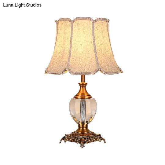 Modern Beige Desk Lamp With Wide Flare Fabric Shade