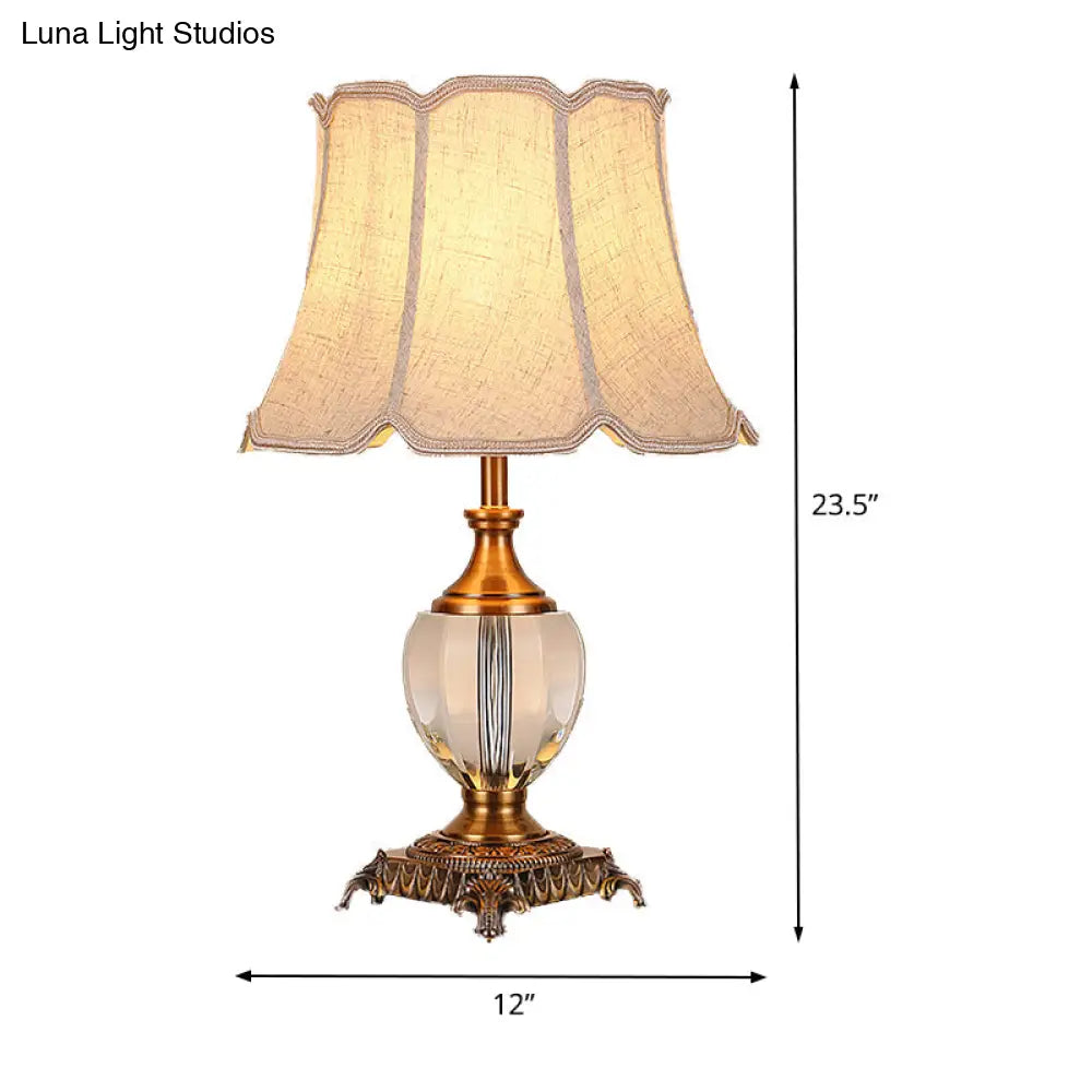 Modern Beige Desk Lamp With Wide Flare Fabric Shade