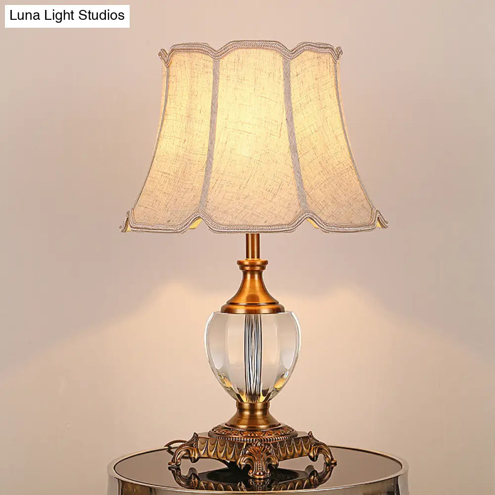 Modern Beige Desk Lamp With Wide Flare Fabric Shade