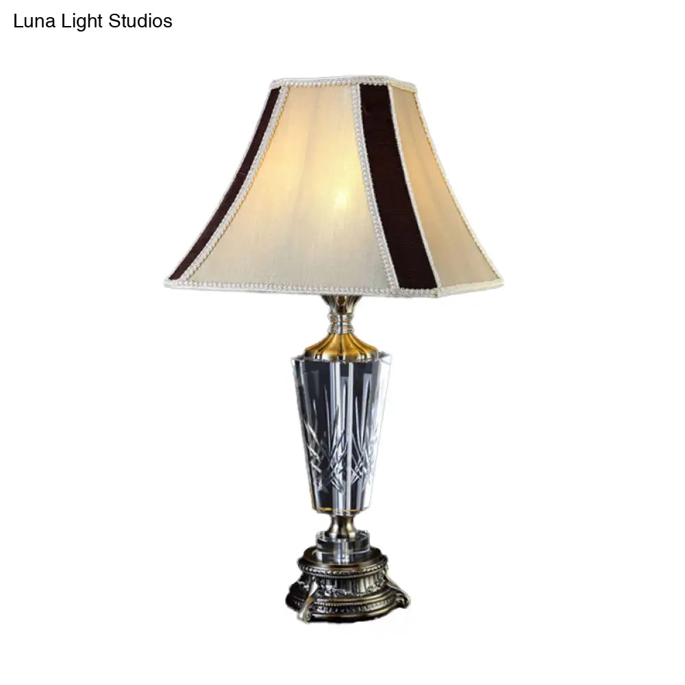 Modern Beige Fabric Bell Table Lamp With Sculpted Bronze Metallic Base