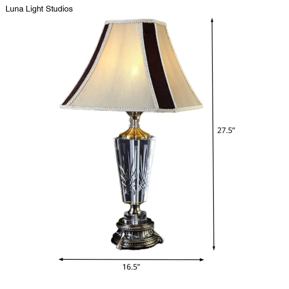 Modern Beige Fabric Bell Table Lamp With Sculpted Bronze Metallic Base