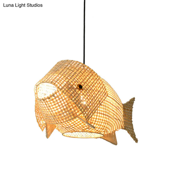 Modern Beige Fish-Shaped Bamboo Pendant Ceiling Light For Restaurants