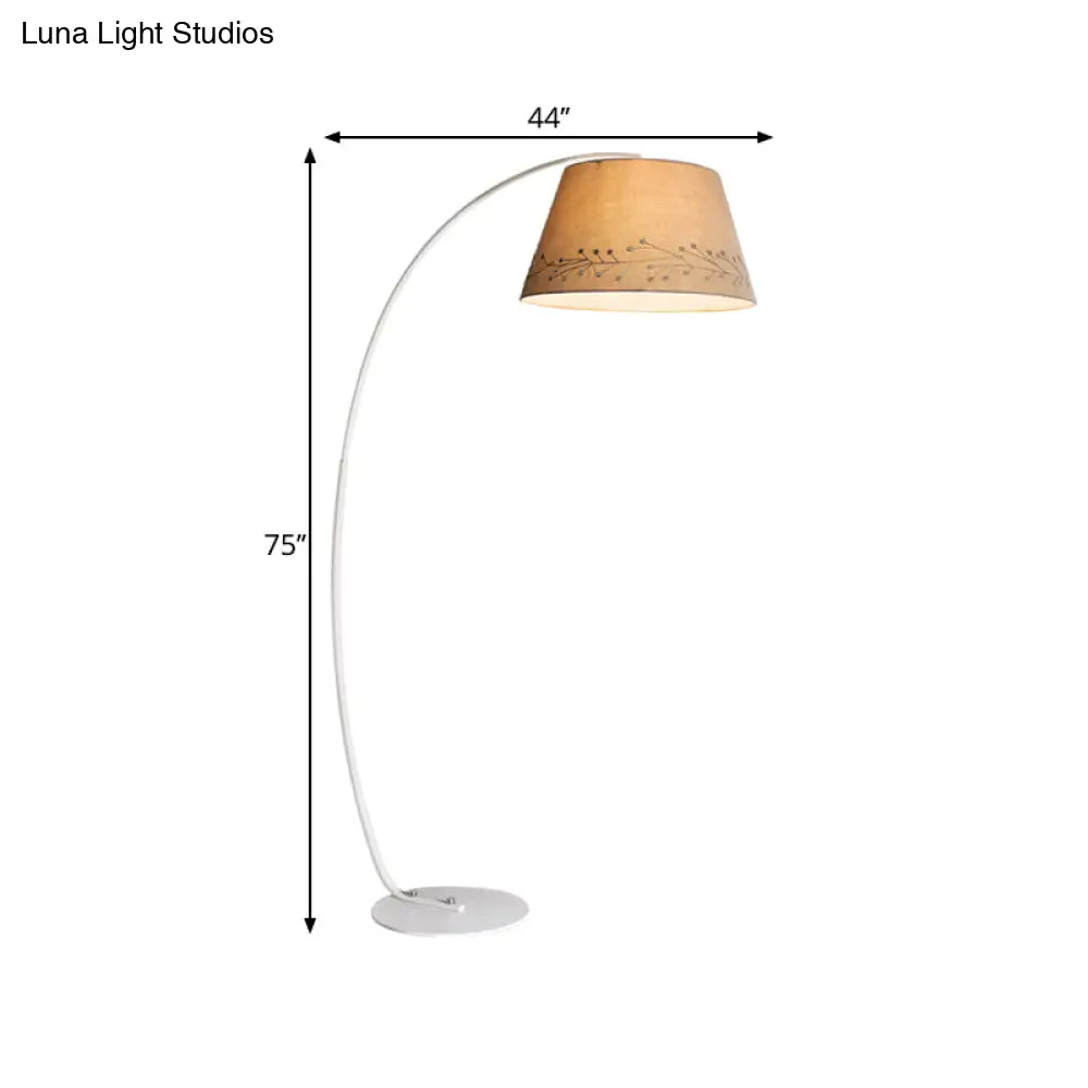 Modern Beige Floor Lamp With Arched Arm And Drum Shade - Ideal For Living Room Lighting