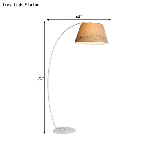 Modern Beige Floor Lamp With Arched Arm And Drum Shade - Ideal For Living Room Lighting