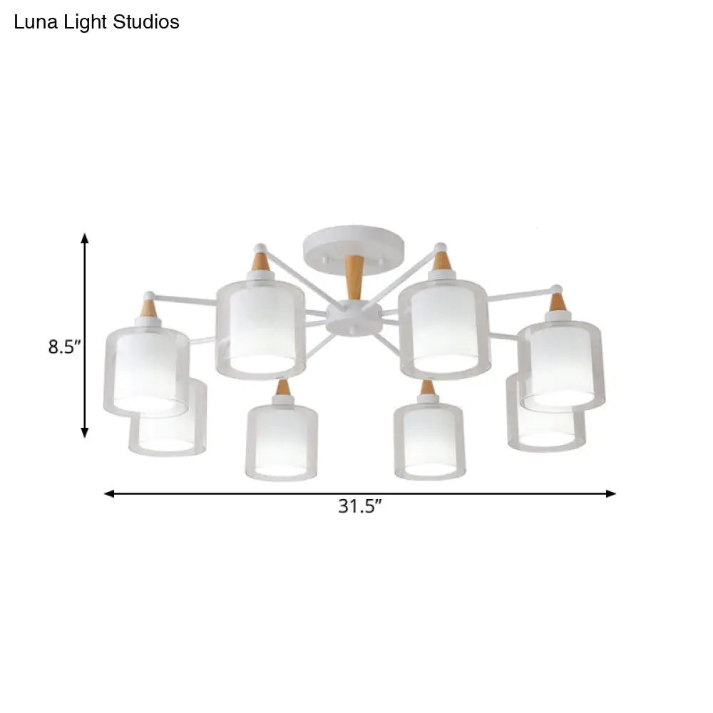 Modern Beige Flush Mount With 8 Clear & White Glass Heads