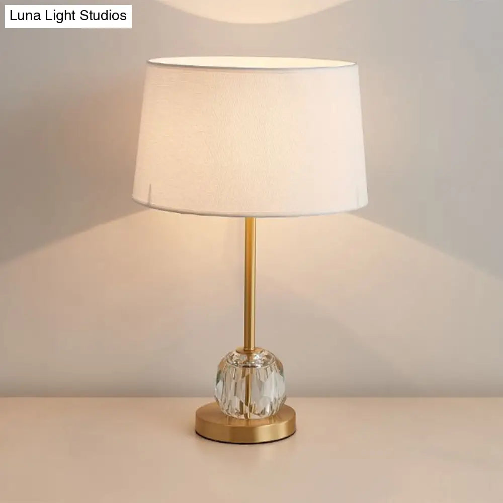 Modern Beige Head Table Lamp With Crystal Ball Barrel Shade- Perfect For Sleeping Room Nightstand