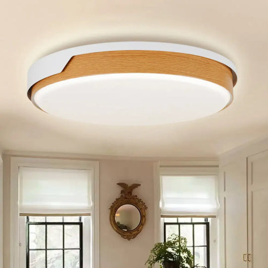 Modern Beige Led Wood Flush Mount Ceiling Light For Bedroom