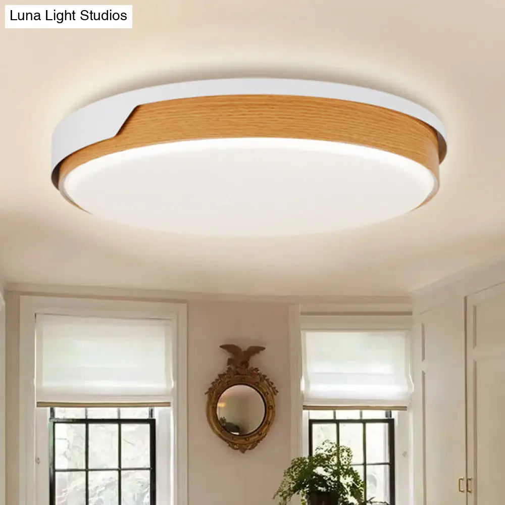 Modern Beige Led Wood Flush Mount Ceiling Light For Bedroom