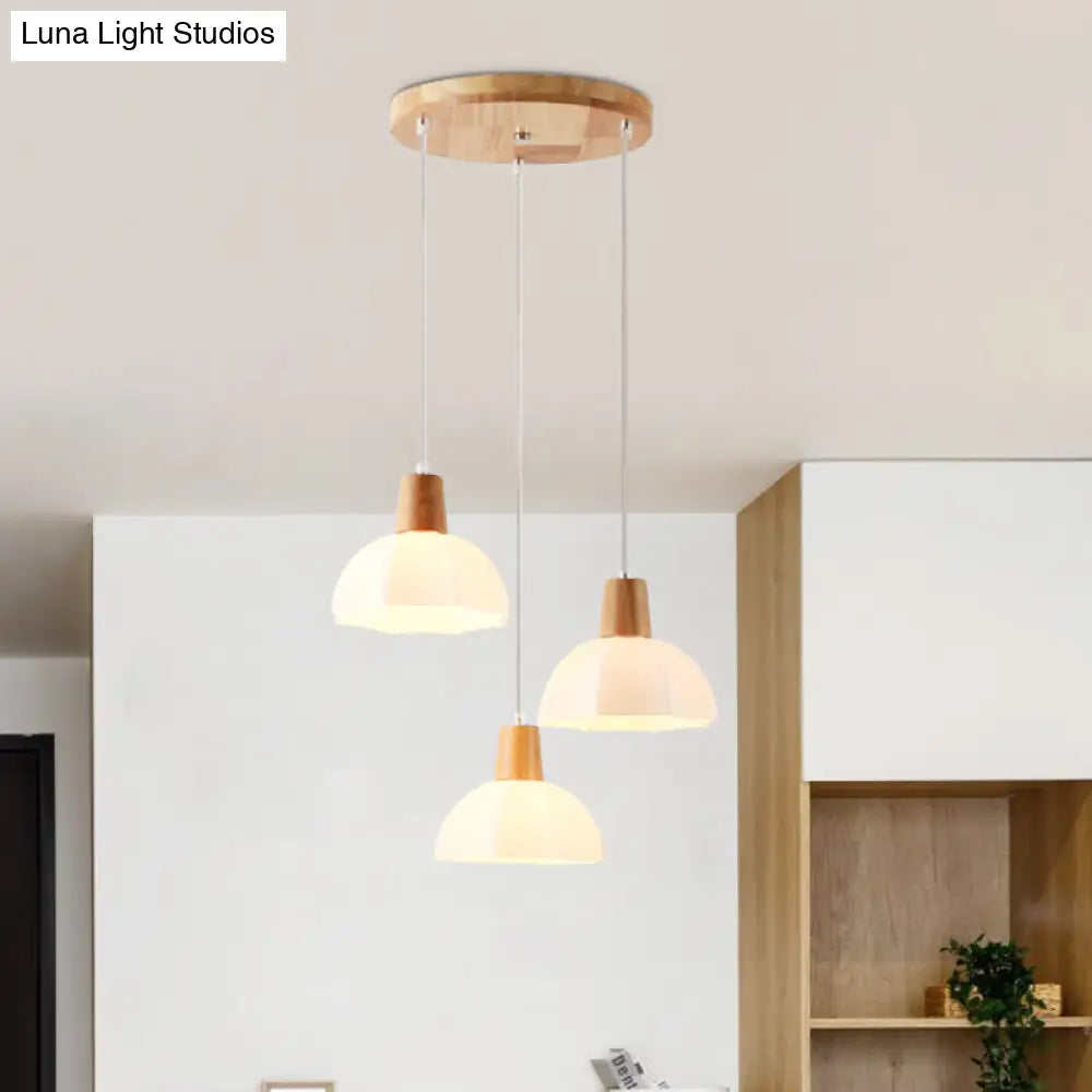 Modern Beige Multi-Lamp Pendant Light With Umbrella White Glass Shade For Dining Room