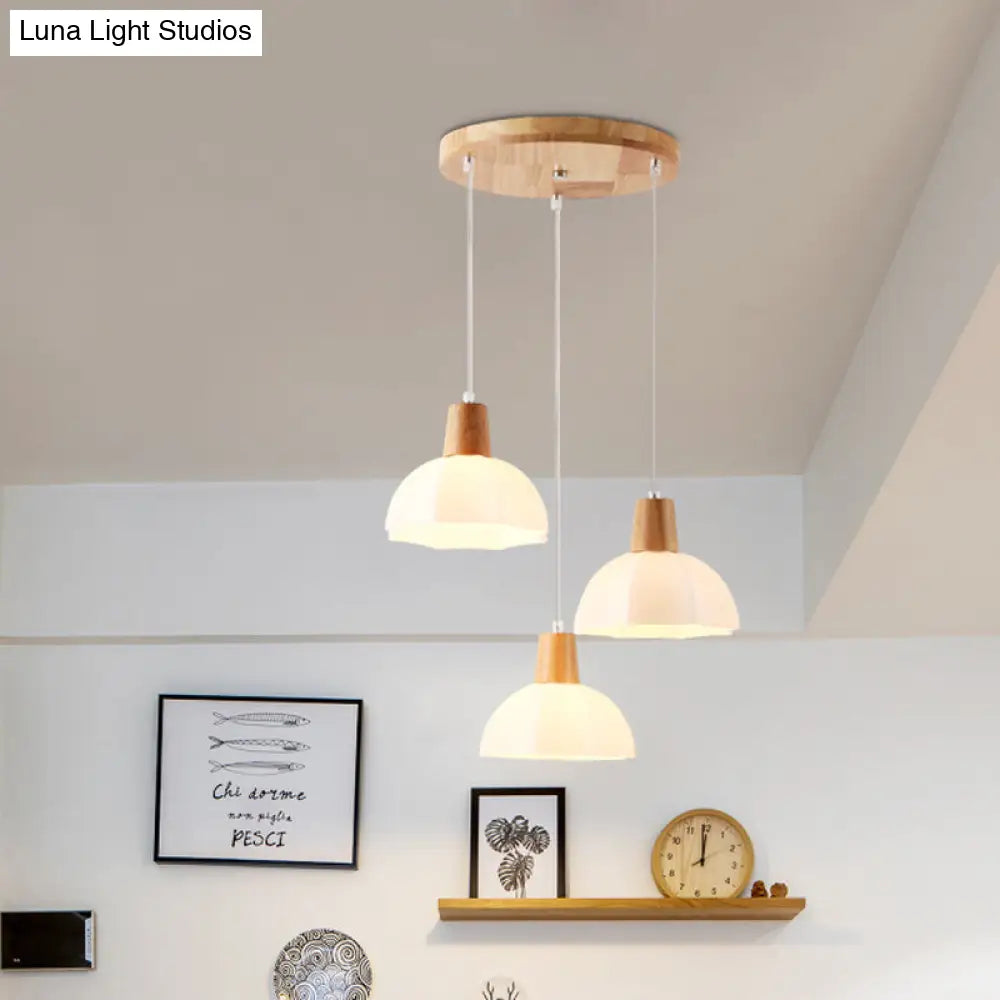 Modern Beige Multi-Lamp Pendant Light Fixture With White Glass Shade - Perfect For Dining Room