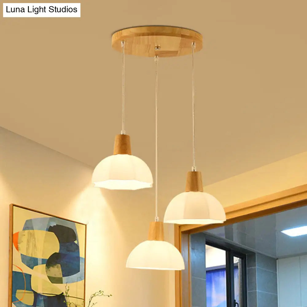 Modern Beige Multi-Lamp Pendant Light Fixture With White Glass Shade - Perfect For Dining Room