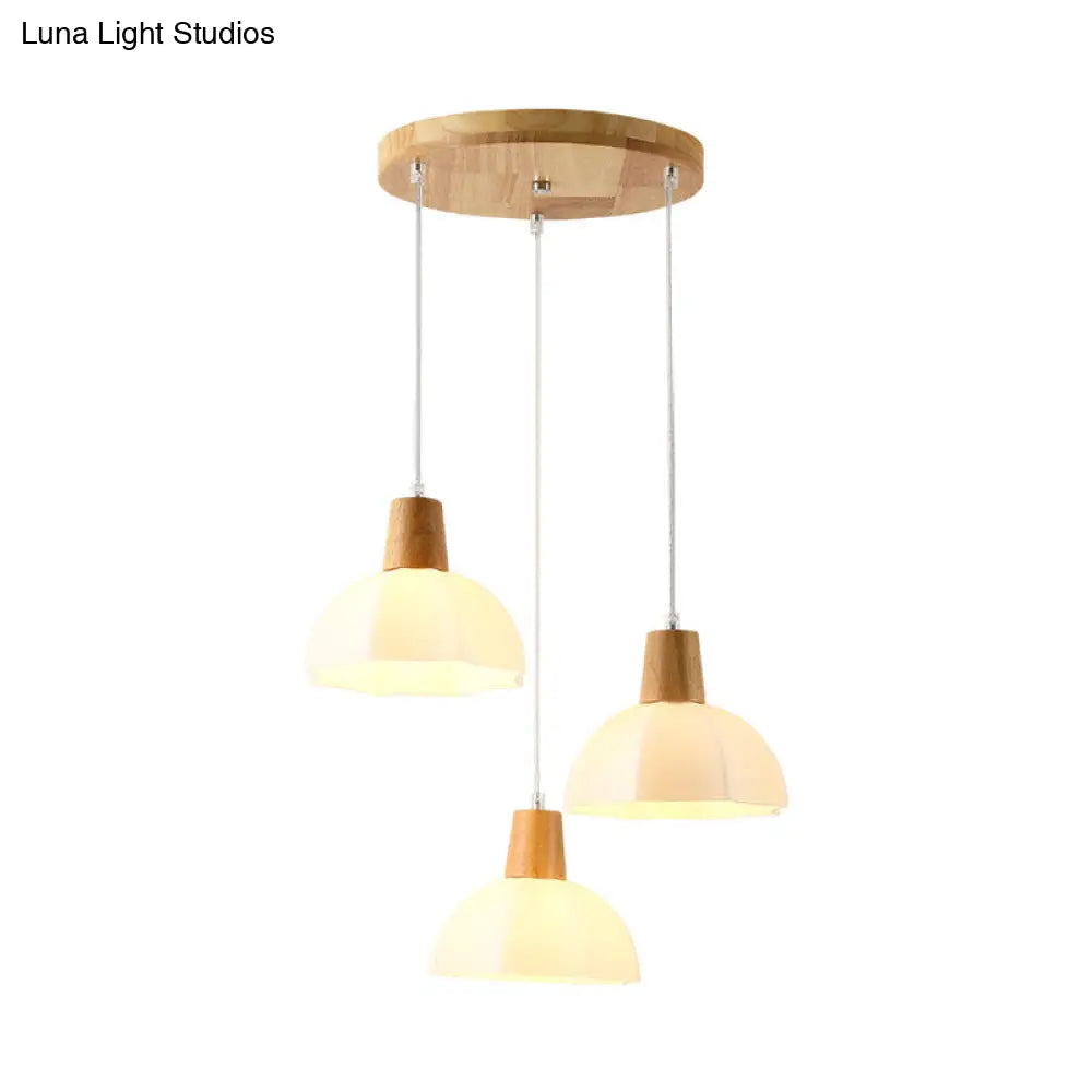 Modern Beige Multi-Lamp Pendant Light With Umbrella White Glass Shade For Dining Room