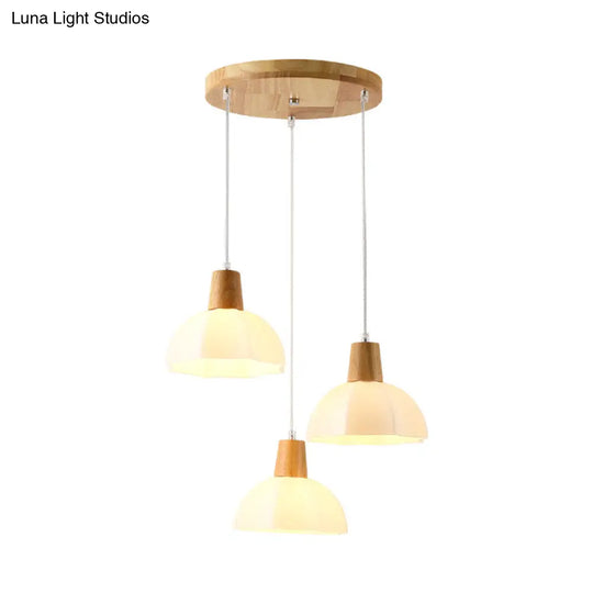 Modern Beige Multi-Lamp Pendant Light With Umbrella White Glass Shade For Dining Room