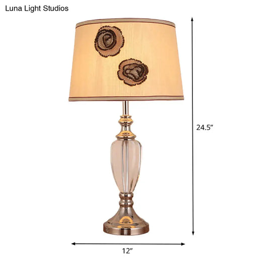 Modern Beige Night Table Lamp With Barrel Fabric Shade - 1 Head Bedroom Desk Light