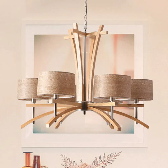 Modern Beige Radial Chandelier With Wood Suspended Shades - 3/6 Lights Pendant Lamp 6 /