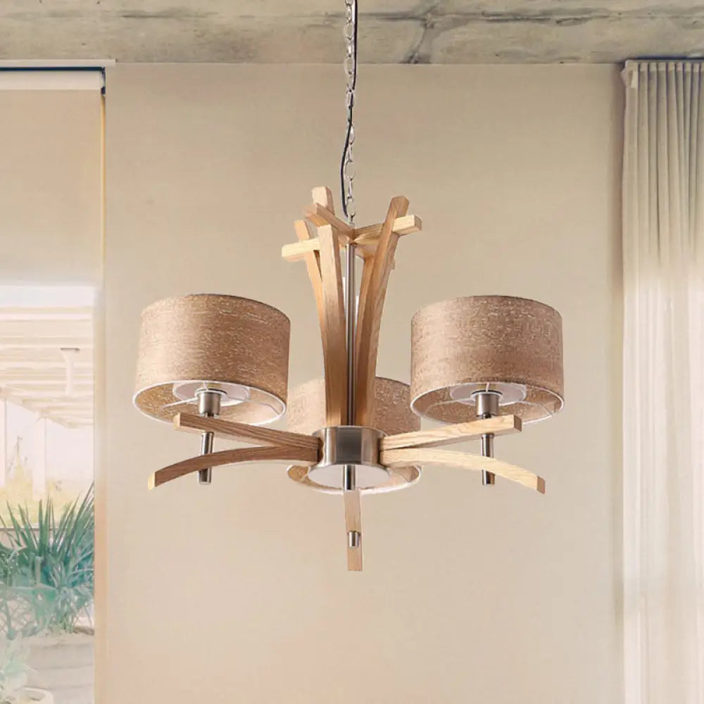 Modern Beige Radial Chandelier With Wood Suspended Shades - 3/6 Lights Pendant Lamp 3 /